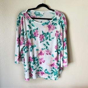 J. Jill White‎ Floral Linen Pullover Sweater size XL Petite